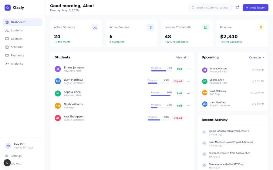 Klasly – LMS for Tutors